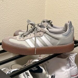 Adidas Gray and White Samba Sneakers with Gum Sole